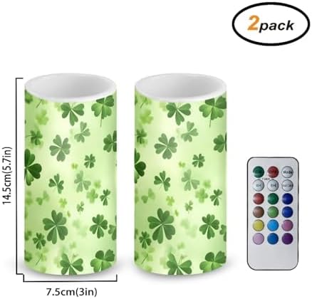 Shamrocks Flameless Candles with Remote and Timers Flickering Battery Operated Candles St Patrick's Day Flameless LED Pillar Lights for Indoor and Outdoor Party Decoration - Image 2