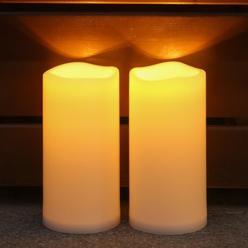 8" x 4" Large Waterproof Outdoor Solar Flameless LED Candles - 2 Pack by NURADA