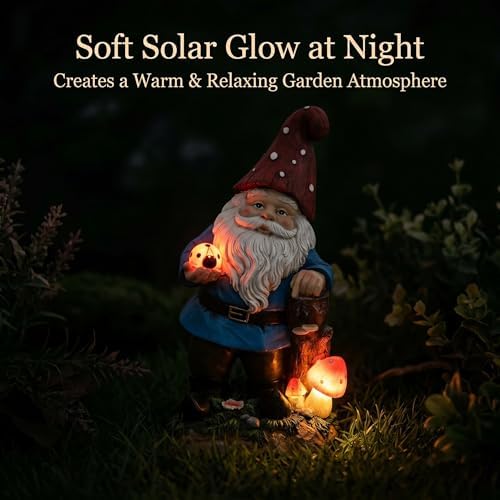 Topadorn Solar Garden Gnome Statue with Glowing Ladybug & Mushroom - Image 6