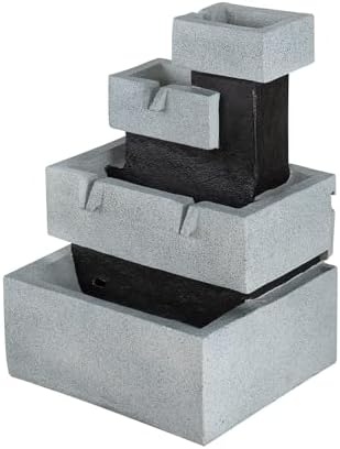 Elegant Multi-Tier Outdoor Water Fountain with LED Lighting for Garden, Patio, and Courtyard Decor (Black+ Gray + Polyresin + Contemporary + Minimalist + Modern) by Unknown