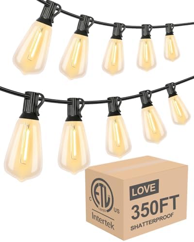 Lightdot 350FT Outdoor String Lights, LED Bistro String Lights with Shatterproof ST38 Bulbs, 2200K Dimmable, Waterproof Hanging Lights for Porch, Party, Garden, Backyard, Balcony by LightdotLighting