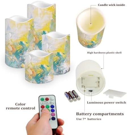 Flickering Flameless Candles with Remote LED Pillar Candles Battery Operated with Timer Color Changing Electric Candles for Home Kitchen Decor Oil Painting Pattern - Image 3
