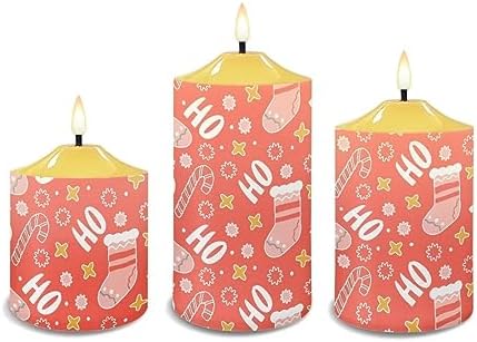 Cozeyat Christmas Decor Flameless Candles with Remote, Flameless Bullet Floating Candles Set of 3, Red Stocking and Candy Cane Design Ivory Pillar Battery Operated Candles with Dancing LED Flame - Image 2