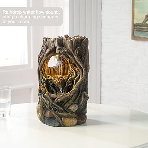 GOSSI Indoor Water Fountain Stump Rain Drop Meditation Desk Fountain Artistic Relaxation Waterfall for Home and Office Decor (22013) - Image 4