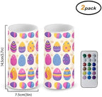 Set of 2 Flameless Candles with Remote Battery Operated Candles with Timer, Multicolor Easter Eggs Print, Flickering LED Pillar Lights for Easter Day Party Home Decor - Image 2