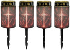 Poceacles Solar Lights Outdoor Grave Candle for Cemetery Decoration Solar Outdoor Lights for Garden Lawn Backyard Pathway Decor, Lion Cross Cloud Print Red, 4 Piece Set by Poceacles