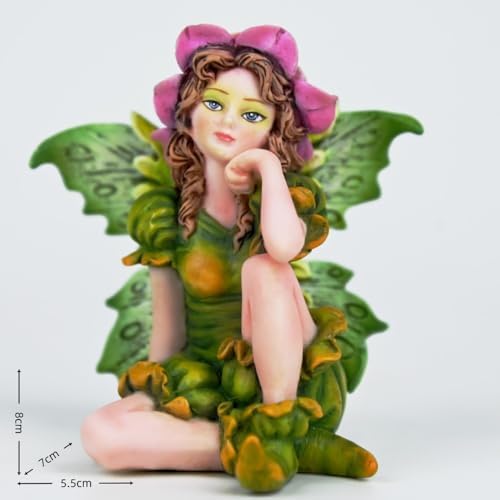 Fantasy Fairy Figurine, 3.15 Inch Mini Garden Fairy Statue, Hand-Painted Resin Indoor Outdoor Decor for Desk, Plant Pot, Fairy Garden (Green & Pink) - Image 4