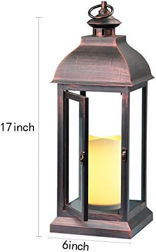 WRalwaysLX 15 inch H The Door-Open Decorative Lantern with flameless LED Candle Light, Outdoor/Indoor LED Lantern, wtith Timer Candle，Plastic with Bronze Undertones.USE 2C Battery(not Include) - Image 2