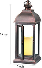 WRalwaysLX 15 inch H The Door-Open Decorative Lantern with flameless LED Candle Light, Outdoor/Indoor LED Lantern, wtith Timer Candle，Plastic with Bronze Undertones.USE 2C Battery(not Include) - Image 2