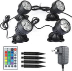 Pond Lights Underwater Colored with Timer, Submersible Fountain Light LED Spotlights Dimmable IP68 Waterproof with Spiked Stand for Outdoor Pond Fountain (Set of 4) by Unknown