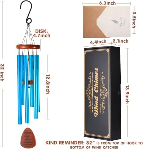 Memorial Wind Chimes for Loss of Loved One – Sympathy Wind Chimes for Dad, Mom, Baby, Brother, or Friend – Outdoor Bereavement Gift, Blue (Teardrop Design) - Image 4
