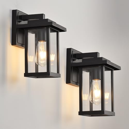 Outdoor Wall Light Modern Exterior Black Wall Mount Lanterns 2-Pack by SmeikeLighting