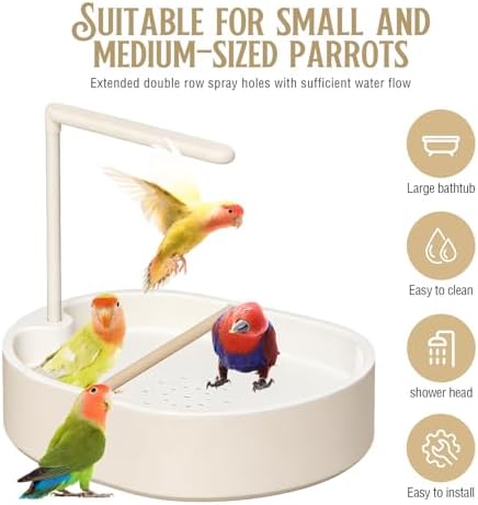 Parrot Bathtub Bird Automatic Bath Shower,Large Bird Shower Fountain Indoor Bathtub with Running Water, Contains USB and Pump,for Pet Birds, African Grey, Cockatiel, Conure, Budgie, Lovebird(Beige) - Image 6