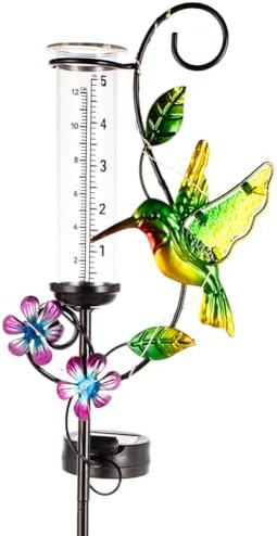 Hummingbird Rain Gauge with 5 Inch Glass Tube, Solar Rain Gauge by HOBYLUBY