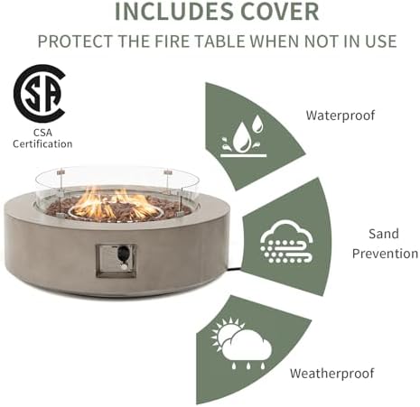 COSIEST Outdoor Propane Fire Pit Coffee Table w Gray 42 inch Round Base Patio Heater, Certified, 50,000 BTU Stainless Steel Burner, Wind Guard, Tank Outside, Free Lava Rocks, Waterproof Cover - Image 4