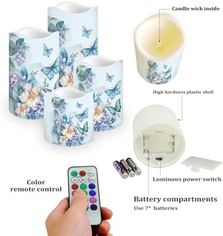 Flameless Candles with Remote Control and Timers Color Changing Pillar Candles Battery Operated Home Room Decor Electric Fake Candles for Table Beach Wedding Butterfly and Flower - Image 3
