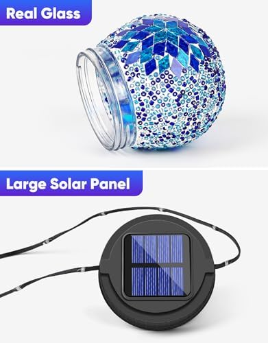 Mosaic Solar Lights Outdoor 4 Pack, Solar Hanging Lanterns Christmas Halloween Gifts for Women Mom Grandma, Waterproof Glass Globe Lights, Garden Patio Decor for Yard, Tree, Balcony, Cold - Image 3