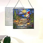 Lantern Path Gnome Stained Glass Suncatcher – Square Hanging Window Panel for Home or Greenhouse – Whimsical Glass Art Gift for Garden Lovers, Christmas, Halloween, Father Days Hw8NZS - Image 4