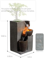Resin Tabletop Waterfall Fountain with LED Light & Plant Pot, Indoor Desk Water Fountains for Home Office Decor (22028N) - Image 3
