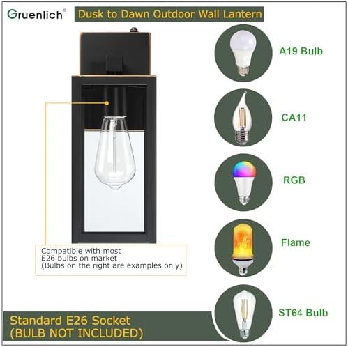 GRUENLICH Outdoor Wall Light Fixture Dusk to Dawn, Tempered Glass - Image 3