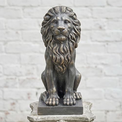 Lion Statue, Outdoor Garden Statues 27in Tall, Dark Gray by GreensWord