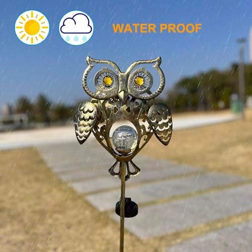 Owl Solar Garden Lights Outdoor, 40.55" Tall Iron Metal Yard Art, Weatherproof Pathway Stakes for Patio Lawn, Unique Owl Statue with Warm LED for Fence Plant Pot Decoration - Image 4