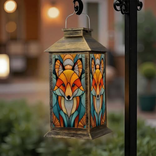 Solar Lantern Symmetrical Mid Century Fox Outdoor Waterproof Garden Hanging Lantern Solar Powered Lighting Outside Solar Light for Patio Yard Camping, Gifts for Women Mom - Image 6