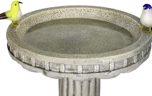 SunJet 24” H x 16” Dia Outdoor Birdbath with Classical Pedestal - Fibre Reinforced Concrete Birdbaths, Vintage Design for Garden Decor & Bird Attraction - Image 6