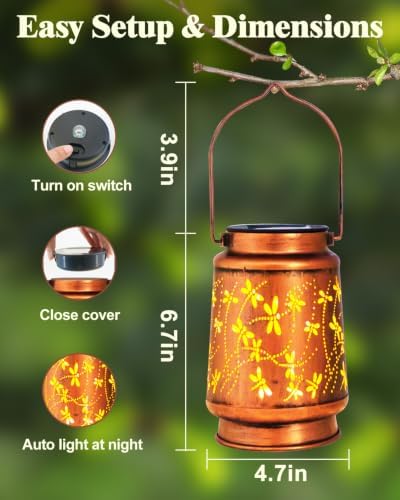 DIBIEECN Birthday Gifts for Women, Solar Lanterns, Dragonfly, 2 Pack - Image 4