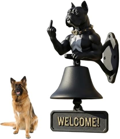 Cast Iron Muscle Dog Welcome Doorbell, Funny Bulldog Doorbell, Dog Middle Finger Decor Dinner Bell, Retro Metal Outdoor Dachshund Hanging Door Bell for Yard Garden by Unknown