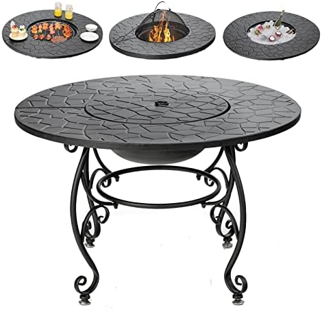 Giantex 4-in-1 Fire Pit Table, 36" Outdoor Metal Round Dining Table by Giantex