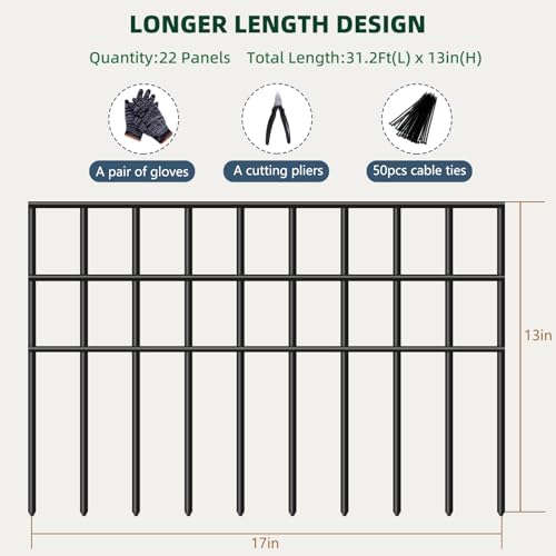 31ft(L) x 13in(H) Animal Barrier Fence, 22 Panels No Dig Garden Fence for Dog Rabbit, Rustproof Anti Digging Barrier, Garden Edging Border Ground Defense for Outdoor, Yard, Patio - Image 2