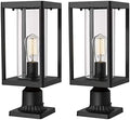 Beionxii Outdoor Post Lantern, 20inch Large Modern Lamp Post Light Fixture Exterior Pillar Lights with Pier Mount Base, Black Cast Aluminum w/Clear Cylinder Glass - A291P-2PK (NOT Solar, 110-120V AC) by Beionxii