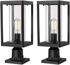 Beionxii Outdoor Post Lantern, 20inch Large Modern Lamp Post Light Fixture Exterior Pillar Lights with Pier Mount Base, Black Cast Aluminum w/Clear Cylinder Glass - A291P-2PK (NOT Solar, 110-120V AC) by Beionxii