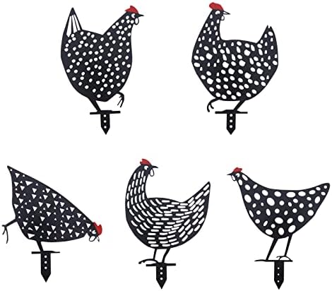 AOZITA 5 PCS 13 inch Metal Chicken Yard Art Garden Decorative Stake Hollow Out Rooster Animals Silhouette Statue Decor, Pathway, Floor, Garden, Lawn, Outdoor Decoration by AOZITA