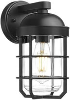 Emliviar 1-Light Outdoor Wall Sconce, Metal Cage Industrial Exterior Wall Light Fixture, Clear Tempered Glass with Black Finish, GE255BL BK by EMLIVIAR