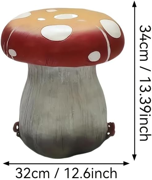 13.4" Outdoor Mushroom Ottoman with Rabbit Carvings - Image 2