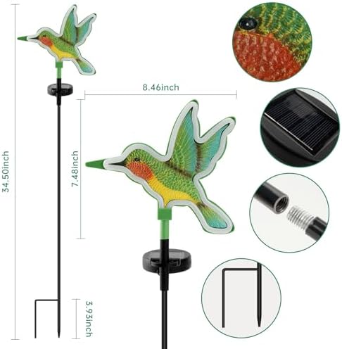 Solar Hummingbird Garden Lights 2 Pack, Colorful Neon Glow LED Solar Stake Lights, Waterproof Outdoor Decorative Landscape Lighting for Yard, Patio, Gifts for Mom - Image 2