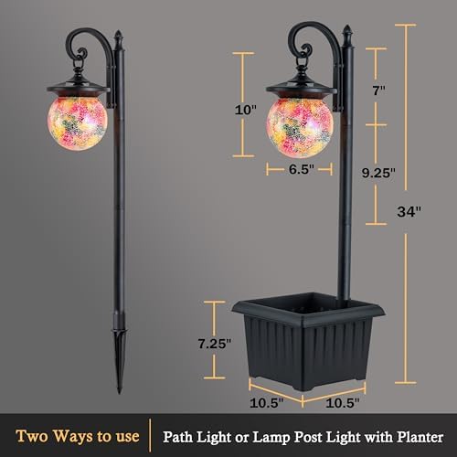 Solar Lamp Post with Planter and Mosaic Glass Shade - Image 5