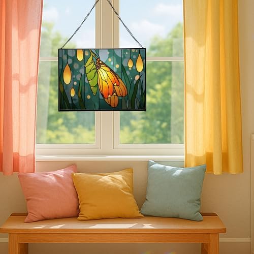 Butterfly Emerging from Chrysalis Rectangular Stained Glass Suncatcher – Hanging Window Panel with Animal & Nature Scene – Vibrant Glass Art Gift for Wildlife, Fantasy, Nature Lovers M4eGGH - Image 5