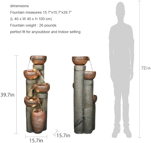 Hamiedun 5 -Tier Water Fountain Outdoor Decor, Large Waterfalls Fountains for Outsides with LED Lights, Indoor and Outdoor Fountain for Garden, Patio, Deck, Porch, Backyard and Home Art Decor - Image 6