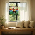 Bay Lusitano Horse Standing ATOP Hill at Sunset Square Suncatcher – Stained Glass Style Window Panel with Pastoral Scene, Custom Decorative Hanging Art for Equestrian Home, Christmas OoBNMO - Image 7