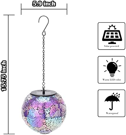Mosaic Solar Lanterns Waterproof Hanging Solar Lights Graden Decor, Purple - Image 2