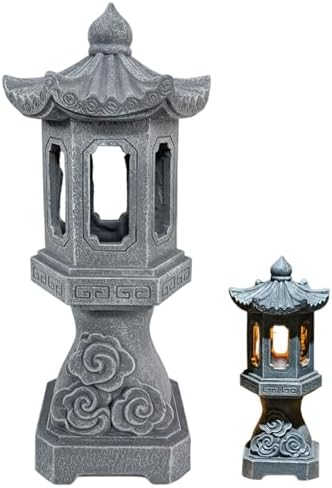 Pagoda Garden Statue, Resin Solar Japanese Pagoda Lantern, Decorative Zen Garden Landscape for Yard Patio Lawn, Style2 by Unknown