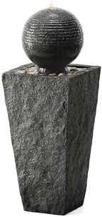 Glitzhome Outdoor Water Fountain, Outdoor Fountain with Pebbles, Pump and LED Light, 31.75" H Modern Geometric Pedestal and Sphere Polyresin Waterfall Fountain for Patio, Backyard, Garden, Deck Decor - Image 6