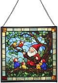 Gnome with Baby Birds Stained Glass Suncatcher – Square Hanging Window Panel for Home, Garden, Nursery, Halloween, Christmas, Memorial Day – Whimsical Glass Art Gift for Gnome Lovers 4u5en2 by Custom