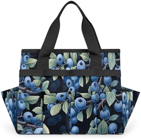 Blueberry Garden Tool Bag Organizer Heavy Duty Fruit Printed Gardening Tote Bag with 10 Pockets for Women Men Gardening Gifts by Home