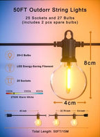 Zuske Outdoor String Lights, 50FT G40 LED IP65 Waterproof Patio Lights - Image 5