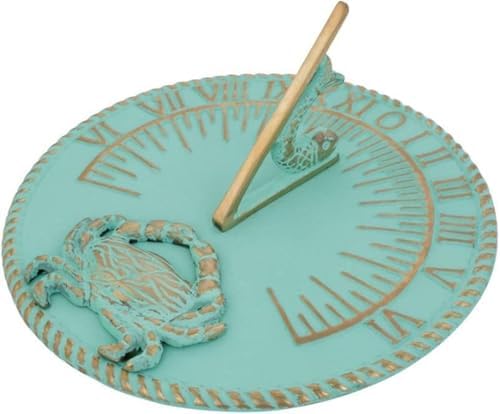 Brass 10" Dia Vintage Sun Dial Verdigris Finish Garden or Lawn Clock Beach Theme Fish Dial and Crab Plaque Patio Outdoor Compass Sundials for Yards by Unknown