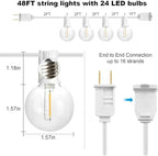 SUNTHIN White Outdoor String Lights, 48FT White Patio Lights with 25 G40 Shatterproof LED Bulbs(1 Spare), Waterproof Hanging Outside Lights for Porch, Deck, Garden, Pergola, Bistro - Image 2